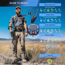 Set profesional de impermeabilidad con detector de metales ajustable, auriculares y pala, detector de metales ajustable y diseño ergonómico, pantalla LCD retroiluminada, detector de metales subterráneo, bobina de búsqueda con retroiluminación LCD, 5 modos de detección de oro, 3 modos de sonido de frecuencia, la varilla de detección permite ajustes de longitud sin fisuras para adaptarse a sus necesidades, diseño impermeable IP68. - Negro - Ver 2