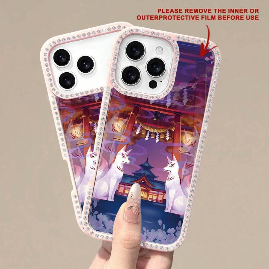 Beliebte Schutzhülle mit Wächtermuster, doppelseitige, diamantbesetzte, weiche Kante, harte Rückseite, transparente Hülle, geeignet für iPhone 17/16/15/14/13/12/11 Plus/Pro/Max/Pro Max - kreatives Modedesign für Männer und Frauen, Geschenk für Freunde - Pink - Übersicht 1