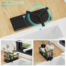 Black Kitchen Sink Sponge Rack, Sink Box Organizer With High Brush Holder, Kitchen Countertop Organizer And Storage Essentials, Rustproof 304 Stainless Steel, Dishwasher Organizer - 黑色 - 查看 3