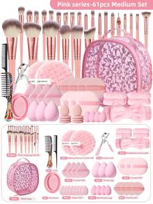 61pcs Makeup Brush Set, Includes Eye Shadow Brush, Eyebrow Brush, Foundation Brush, Powder Brush, Blush Brush, Concealer Brush And Highlighter Brush, Made Of Ultra-Soft Premium Synthetic Hair, Suitable For Daily Facial Makeup