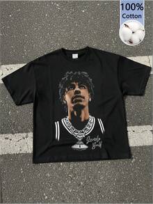 Y2K LaMelo Ball "Diamond Chain" Grayscale Portrait With Signature Print Graphic Tee,Casual Print,Comfortable And Versatile,Pure Heavy 220g 100% Cotton Printed T-Shirt,Unisex Style - 黑色 - 查看 2