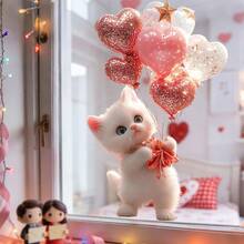 1/2pc Easter Bunny Heart Shaped Glass Sticker, With Cat Design, Single Layer Window Decal, Static Cling, Reusable, Suitable For Bedroom, Living Room, Balcony Window Decoration - multicolor - View 5