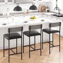 Techigher Dining Table Set For 2, Kitchen Table And Chairs, 3 Piece Counter Height Bar Kitchen Table Set With 2 Upholstered Chairs & 3 Storage Shelves For Small Space, Apartment - Taburete de bar de 2 piezas, gris - View 3