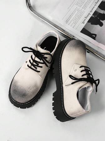 Men's Derby Shoes, Unique Design, Thick Sole, Casual Elevated Vintage Workwear Shoes, Rugged Tie-Dye Denim, Street Style Loafers, Suitable For All Seasons