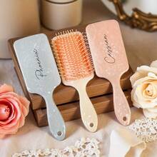 1pc Customized Air Cushion Hair Brush, Large Square Scalp Massager Comb, With Personalized Name/Text, Party Gift, Christmas Gift For Women, New Year Gift, Square Marble Pattern Comb, Long Hair Air Cushion Brush, Large Anti- Hair Brush Air Cushion Brush - Multicolor - View 4