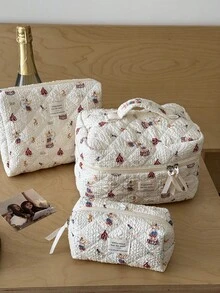 1件/套 可爱兔子印花绗缝化妆包，便携旅行化妆包，洗漱包，护肤品收纳袋，拉链多功能收纳袋，可收纳化妆品、护肤品、口红、护手霜、首饰、文具、小物件，是送给女性、母亲、生日、情人节的理想礼物 - 彩色 - 查看 13