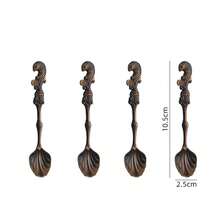 4件套复古鲤鱼/美人鱼咖啡勺、创意贝壳甜点勺、欧式复古鱼形搅拌茶匙、小茶匙、咖啡吧配件