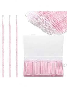 100 pièces/paquet Micro brosses à cils - Micro brosses à mascara noires - Micro brosses jetables - Micro brosses pour relevage des cils - Brosses à cils en fibre ultra fine, convenant pour les cils, les sourcils, l'ombre à paupières, pouvant être utilisées comme brosses spirales. - Rose bonbon - Voir 14