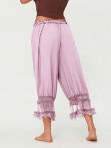 Women Y2K Half Slip Under Dress Pettipants Mid Rise Lace Patchwork Bloomers Trousers Ruffle Pantaloons Cropped Flared Pants Cute Pumpkin Long Pants - Hồng - Xem 5