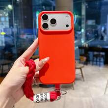 【人気の新製品】compatible with iPhone 17 Pro Max AIR 16E 15 Plus 14 13 12 11用 シンプル無地カラー クリエイティブカラーブロック クロスボディストラップ付き 落下防止 スマホケース - オレンジ - チェックする 10