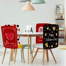 2PCS/4PCS Valentine's Day Red And Gold Heart-Striped Linen Chair Covers, Removable And Easy To Clean, Suitable For Protecting Home Dining Chairs And Decorating Outdoor Parties - Multicolor - View 4