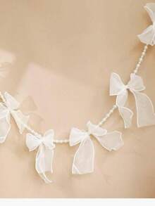 1件珍珠蝴蝶结丝带花环，粉色珍珠丝带花环，透明蝴蝶结悬挂装饰，适用于春季、婚礼、婴儿派对、壁炉、浪漫家居装饰、房间装饰、花园装饰、婚礼装饰、家居装饰、节日派对丝带、生日派对、秋冬季装饰 - 彩色 - 查看 12