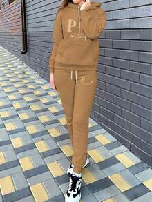 2026 Valentine Outfits For WomenWomen's Autumn Clothing Fleece Casual Set Fashion Printed Hoodie  Loose And Comfortable Christmas Fit WomenLoose And Comfortablevalentine's Day - 卡其色 - 查看 2