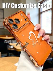 1 pièce Étui de téléphone transparent antichoc avec nom personnalisé, compatible avec Iphone11/12/13/14/15/16/16pro/16plus/16promax/17promax/17air, S26/S24Ultra/S23/S25/A56/A17/A36 et autres modèles, livraison rapide - Orange - Voir 1