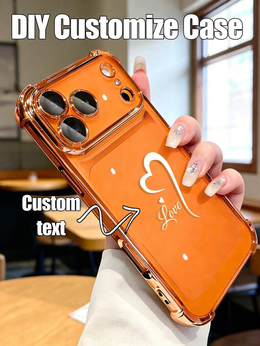 1 pièce Étui de téléphone transparent antichoc avec nom personnalisé, compatible avec Iphone11/12/13/14/15/16/16pro/16plus/16promax/17promax/17air, S26/S24Ultra/S23/S25/A56/A17/A36 et autres modèles, livraison rapide - Orange - Voir 1