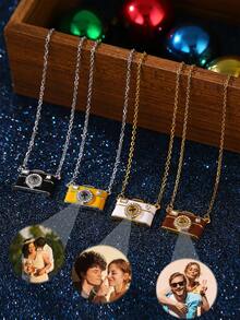 Customized Photo Camera Necklace, Personalized Photo Projection Necklace, Custom Photo Necklace, Women's Jewelry Gift, Gift For Lover On Valentine's Day - Gold - View 6