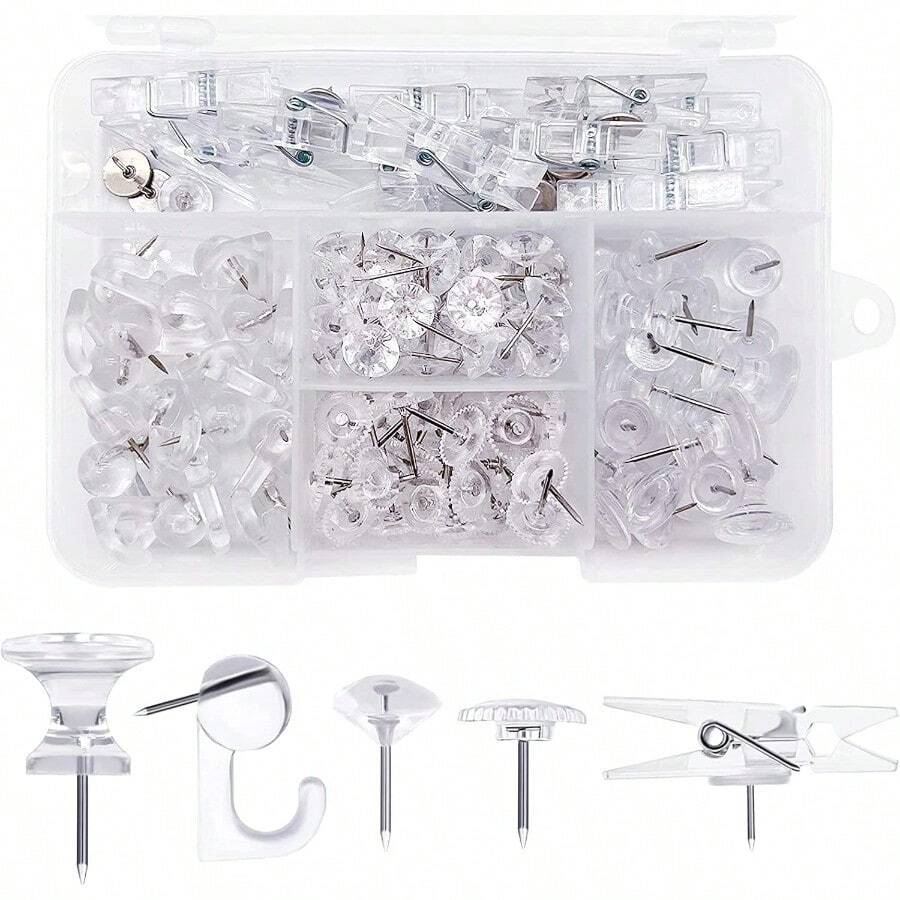 XISH MEISO 120 Piezas Chinchetas Transparentes Alfileres De Empuje De Plástico con Punta De Acero Inoxidable Decorativas Chinchetas Push Pins para Pared Tablero De Anuncios Corcho - Transparente - Ver 1