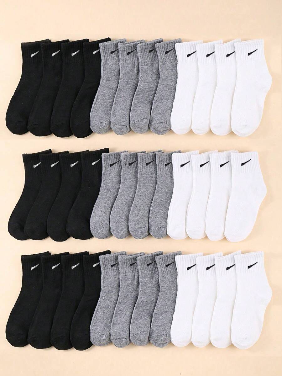 20双装儿童/青少年中筒袜，儿童船袜，透气柔软运动袜，适合日常穿着，男女通用，1-16岁，畅销款 - 彩色 - 查看 1