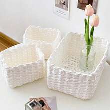 1pc/3pcs Woven White Storage Basket, Multipurpose Organizer Bin For Toys, Cosmetics, Foldable Storage Basket, Desktop Sundries Storage Box, Fabric Storage Container, Basket, Storage Basket, Car Accessories, Kitchen, Bathroom Organizer, Kitchen Accessories, Room Decor, Home Decor, Geometric Woven Boho Baskets, Wood Rattan Plant Pot Holders, Natural Mix Rope Decor For Coastal Vibes Outdoor Spaces - Camel - View 19