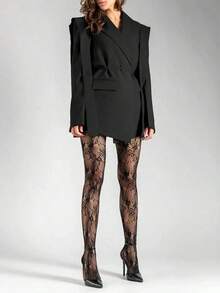 1双加大码女士渔网袜，法式复古玫瑰蕾丝提花过膝长袜，性感优雅朋克风渔网连裤袜，适合度假、派对、晚宴等场合 - 彩色 - 查看 16