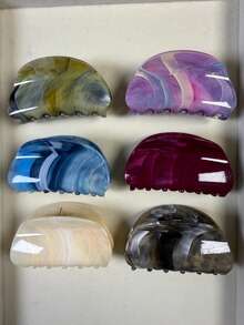 2pcs/6pcs Valentine's Day New Oval Tie Dye Hair Clips, Casual Chic Hair Accessories, Hair Claw, High-End Commuting Hairstyle Fashion Claw Clips Casual Hair Clutch Elegant Hair Jaw Clip - Multicolor - View 1