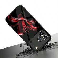 1 pieza Funda de teléfono de material de vidrio con patrón de lirio rojo sobre fondo negro vintage, de alta gama y elegante, adecuada para vidrio templado de Apple