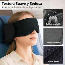 Almohada de Viaje, Almohada para el Cuello con Antifaz, Máscara de Ojos Portátil y Desmontable, Una Alternativa a Las Almohadas de Viaje de Larga Distancia, Soporte de Cabeza de 360°, Negro - / - Ver 3