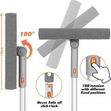 专业窗户刮水器，二合一刮水器窗户清洁器，带长不锈钢手柄，海绵汽车窗户刮水器，适用于加油站、玻璃、淋浴房（海绵型） - 珊瑚橙 - 查看 4