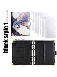 1 Set A6 Or 2 Sets New Marble Pattern Loose Leaf Binder With Copper Corners & 6 Zipper Bags, Back To School, School Supplies,Savings Plan,Biweekly Savings Plan,10000 Savings Plan,Savings Strategy - Multicolor - View 11