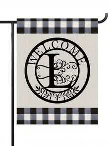 1pc Letter Combination Decorative Welcome Garden Flag, 12*18 Inches Double-Sided Printing, Plaid Pattern Black Garden Flag With Letter Decor, Suitable For Outdoor Yard Decoration, Flagpole Not Included - Black and White - View 19