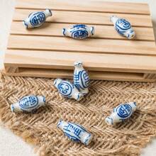 5pcs Elegant Vase Series Straight Hole Beads Hand-Painted Vintage Blue And White Ceramic Beads, Suitable For DIY Bracelets, Necklaces, Earrings, Phone Chains, Bag Charms, Jewelry Accessories, Loose Beads, Holiday Gifts - Blue and White - View 6