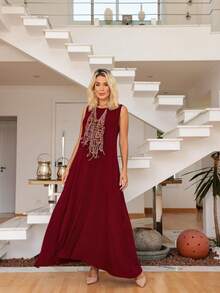 Long Dress In Viscose/Lycra Blend With Side Pockets. - 紅木色 - 查看 3