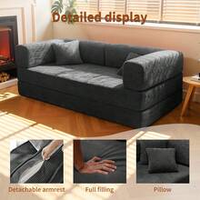 No Assembly Convertible Folding Sofa Bed With Metal Frame, 78.7" Cloud Modular Boneless Couch & Living Room Furniture, Memory Foam & Corduroy Fabric For Small Apartments - Dark Grey Sofa (Lite) - View 6