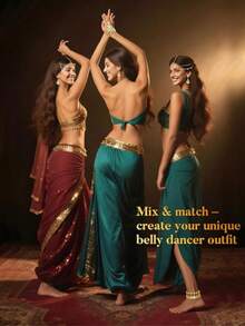 8件套肚皮舞首饰套装，女士肚皮舞金色亮片头链、硬币项链、耳环、手链、波西米亚流苏脚链、手镯、脚链、硬币面纱项链、头饰、配饰 - 金色 - 查看 9