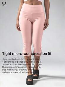 UMII Women's Summer Baby Pink Capri Leggings, High Waist Back Bow Detail Slim Fit Yoga Pants, Sweet Casual Loungewear Bottoms - Pink - View 3