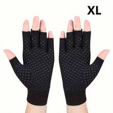 1双防滑压缩手套，适用于手部护理、日常使用、电脑打字、运动护腕，露指露指设计，男女通用 - 黑色 - 查看 14