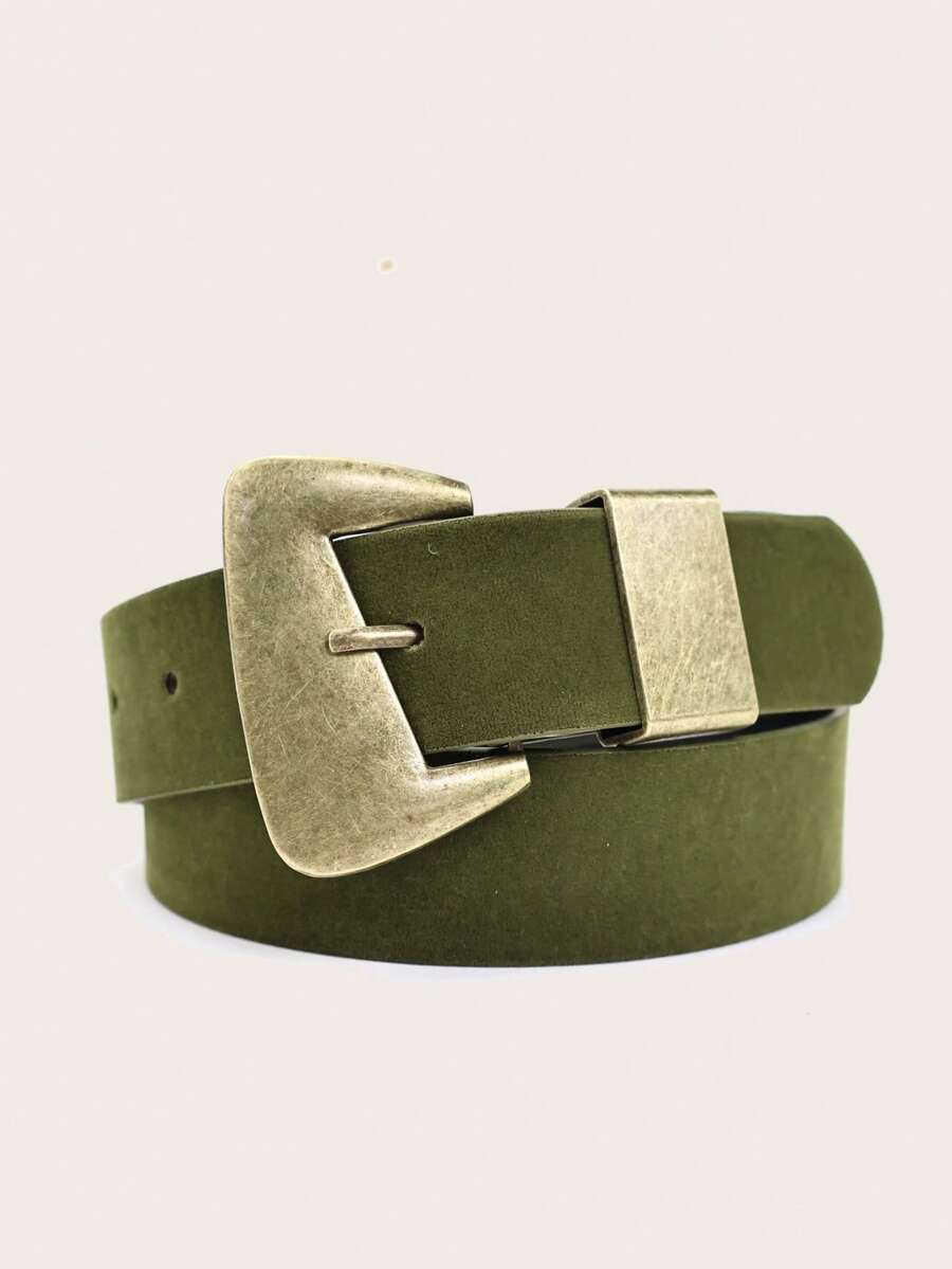 1条橄榄绿金属扣宽腰带，时尚街头风性感配饰，适合搭配外套、裤子、衬衫、连衣裙，日常穿着，派对、晚宴、音乐节等场合。 - 綠色金扣 - 查看 1