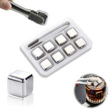 8Pcs Stainless Steel Drink Whiskey Metal Stone Reusable Ice Cubes Cooling Rocks - Silver - View 6