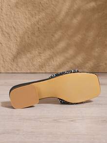 Fashionable New Women's Sandals, Strap Wide Toe Faux Pearl & Rhinestone Decor, Sexy Open Toe, Versatile Casual Low Heel Sandals For Summer - Black - View 7
