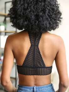 Ribbed Racerback Bralette – Lace Detail Comfort - Black - View 2