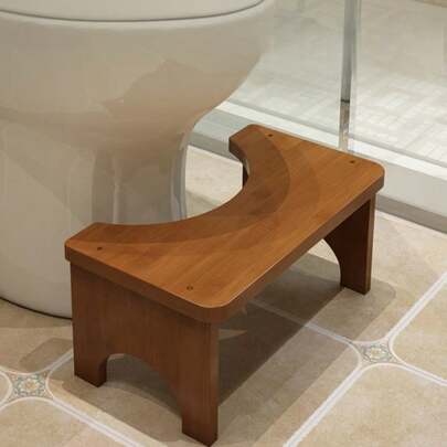 Bamboo Squatting Stool, Adult Portable Toilet Stool, Constipation Relief Stool, Curved Design, Anti-Collision