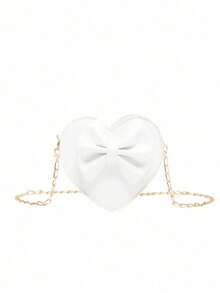 1个PU拉链封口斜挎包，时尚迷你心形链条单肩斜挎包，ins韩版小众设计，简约精致的口红耳机包，舒适肩带，光滑百搭，适合日常出行和休闲娱乐，可作为礼物赠送。 - 蝴蝶結愛心斜背包 - 查看 16