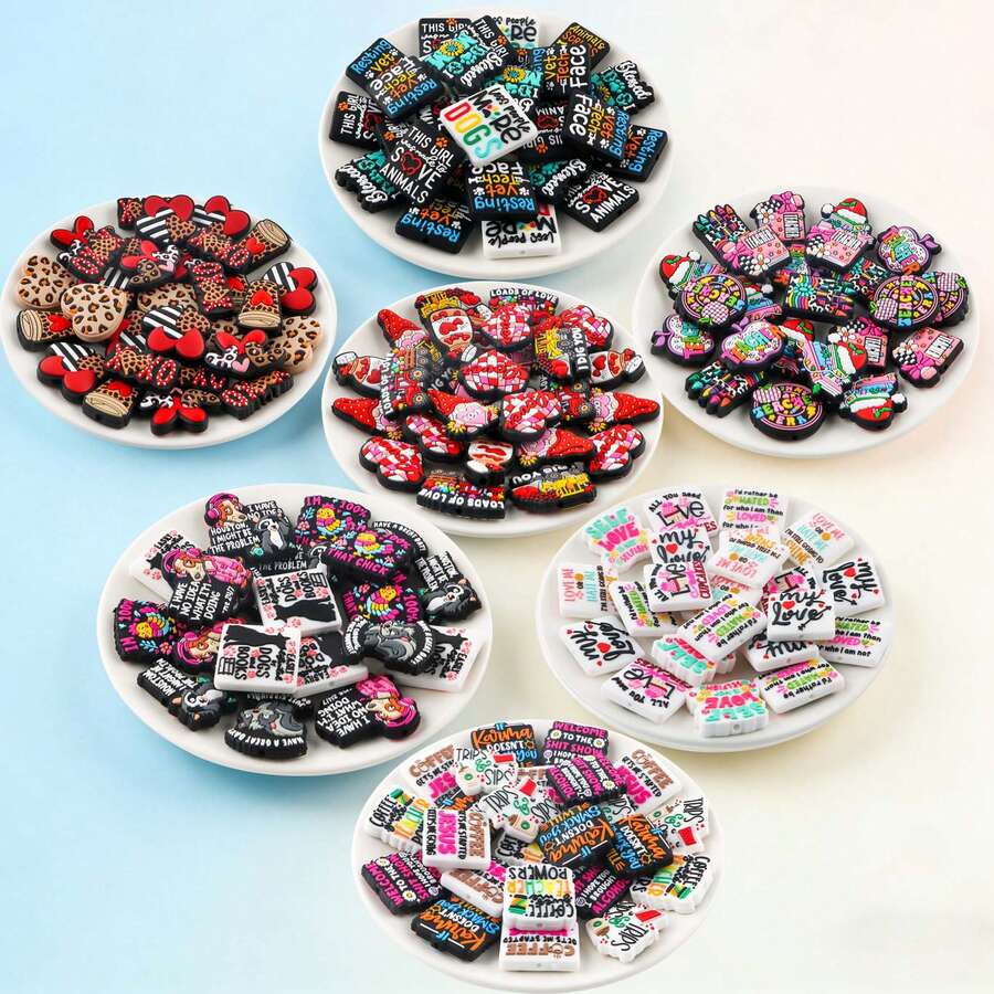 5 pièces/set, 5 styles de perles focales en silicone mélangées, convient pour l'artisanat DIY, les stylos à perles, les décorations de sacs, les pendentifs, etc. - Multicolore - Voir 1