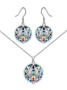 1pc Elegant 7 Chakra Lotus Flower Pendant Necklace, Yoga Chakra Healing Stone Bar Necklace For Women, Energy Balance Jewelry For Party, Anniversary, Birthday Gift - Multicolor - View 14