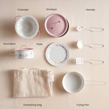 Robotime ROBUD Kids Metal Cookware Toy Set – Mini Simulation Kitchenware Set, Including Stove And Tableware, Suitable For Children Aged 3 And Up, Creating Your Own Exclusive Kitchen Game, Available In Pink, Blue, And Yellow - 粉色 - 查看 3