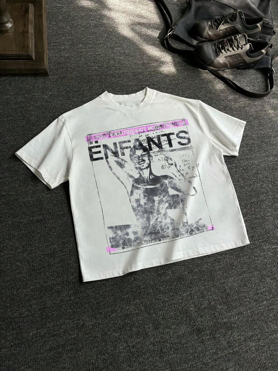 男士新款时尚嘻哈印花T恤 - 白色 - 查看 1