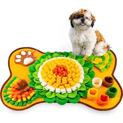 1pc Yellow Pet Snuffle Mat, Cute Polyester Blanket Style Foraging Mat With Built-In BB Sound Device, Washable Portable Slow Feeder, Scent Training Toy | 2026 New Year/Easter/Spring Indoor/Outdoor