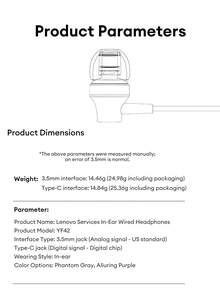 Lenovo YF42 Wired Headphones, HIFI Sound Quality Stereo Effect, Noise Cancelling, Comfortable Fit, Compatible With Smartphones, Computers, Switch Game Consoles, Type-C & 3.5mm Interfaces - Gun Gray - View 10