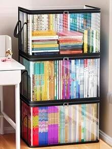 1pc Foldable Transparent PVC Book/Craft/Toy Storage Box, Waterproof And Dustproof, Home Organization Solution - Multicolor - View 6