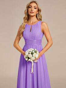 Romantic Chiffon Backless Ruffle Trim Lavender Bridesmaid Dress, Wedding Guest Semi-Formal Dress - Violet Purple - View 6